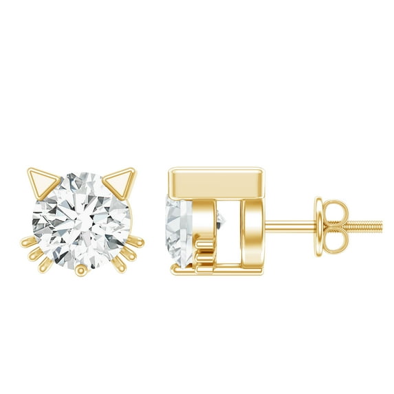 Rosec Jewels Lab Diamond Cat Earrings with Screw Back (4 mm, 1/2 Ct, EF-VS Quality) - Ready to Gift, 10K Yellow Gold