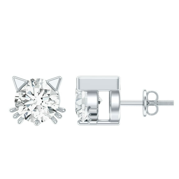 Rosec Jewels Lab Diamond Cat Earrings with Screw Back (4 mm, 1/2 Ct, EF-VS Quality) - Ready to Gift, 14K White Gold