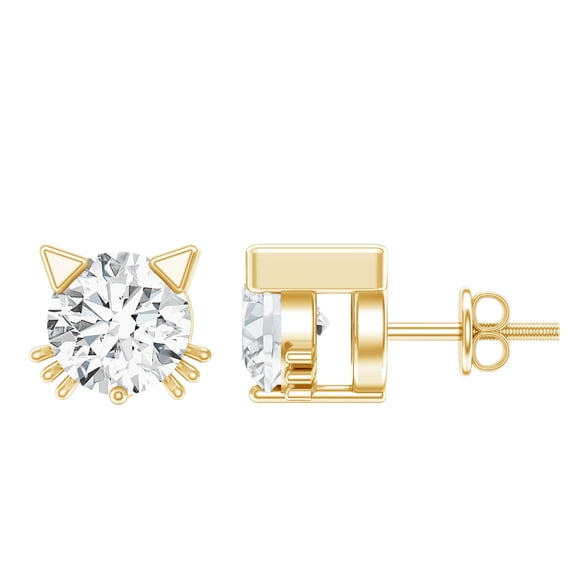 Rosec Jewels Lab Diamond Cat Earrings with Screw Back (4 mm, 1/2 Ct, EF-VS Quality) - Ready to Gift, 14K Yellow Gold