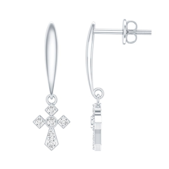 Rosec Jewels - Lab Diamond Cross Drop Earrings with Screw Back - Christian Faith Earrings for Women - EF-VS Quality, 10K White Gold