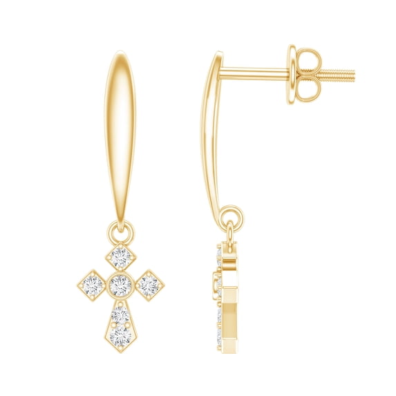 Rosec Jewels - Lab Diamond Cross Drop Earrings with Screw Back - Christian Faith Earrings for Women - EF-VS Quality, 10K Yellow Gold