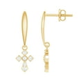 thumbnail image 1 of Rosec Jewels - Lab Diamond Cross Drop Earrings with Screw Back - Christian Faith Earrings for Women - EF-VS Quality, 10K Yellow Gold, 1 of 9