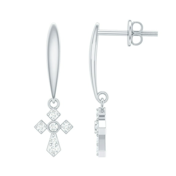 Rosec Jewels - Lab Diamond Cross Drop Earrings with Screw Back - Christian Faith Earrings for Women - EF-VS Quality, 14K White Gold