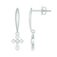 thumbnail image 1 of Rosec Jewels - Lab Diamond Cross Drop Earrings with Screw Back - Christian Faith Earrings for Women - EF-VS Quality, 925 Sterling Silver, 1 of 9