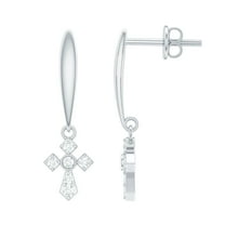 Rosec Jewels - Lab Diamond Cross Drop Earrings with Screw Back - Christian Faith Earrings for Women - EF-VS Quality, 925 Sterling Silver