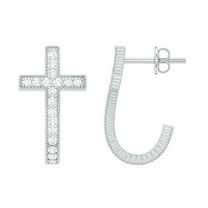 Rosec Jewels Lab Diamond Cross Earrings - Vintage Inspired J Hoop Earrings with Screw Back - EF-VS Grade, 925 Sterling Silver