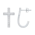 thumbnail image 1 of Rosec Jewels Lab Diamond Cross Earrings - Vintage Inspired J Hoop Earrings with Screw Back - EF-VS Grade, 925 Sterling Silver, 1 of 9