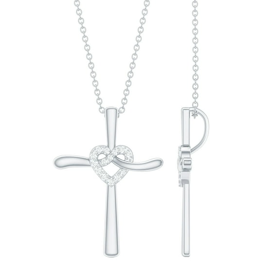 Rosec Jewels Lab Grown Diamond Cross Necklace with Knot Heart (Ef-Vs Quality) - Ready to Gift Cross Pendant for Christmas, 14K White Gold