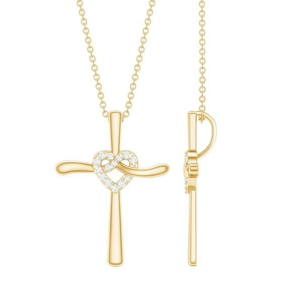 Rosec Jewels Lab Grown Diamond Cross Necklace with Knot Heart (Ef-Vs Quality) - Ready to Gift Cross Pendant for Christmas, 14K Yellow Gold