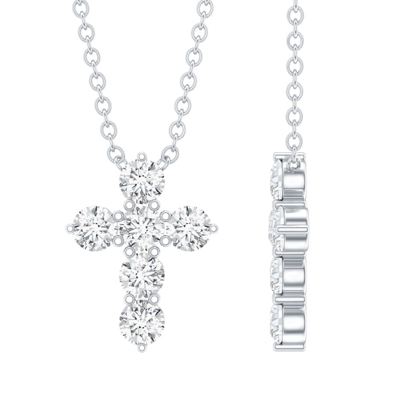 Rosec Jewels Lab Created Diamond Cross Pendant with Chain (Ef-Vs Quality) - Minimalist Cross Necklace for Women - Ready to Gift, 14K White Gold