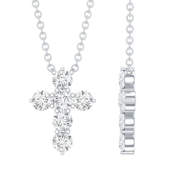 Rosec Jewels Lab Created Diamond Cross Pendant with Chain (Ef-Vs Quality) - Minimalist Cross Necklace for Women - Ready to Gift, 925 Sterling Silver