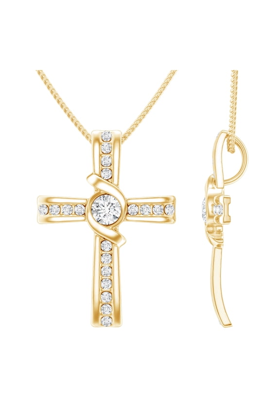 Lab Diamond Cross Necklace (EF-VS Quality) Unisex Cross Pendant with Chain - Ready to Gift for Christmas, 14K Yellow Gold