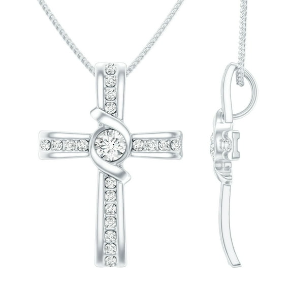 Rosec Jewels Lab Diamond Cross Necklace (EF-VS Quality) Unisex Cross Pendant with Chain - Ready to Gift for Christmas, 925 Sterling Silver