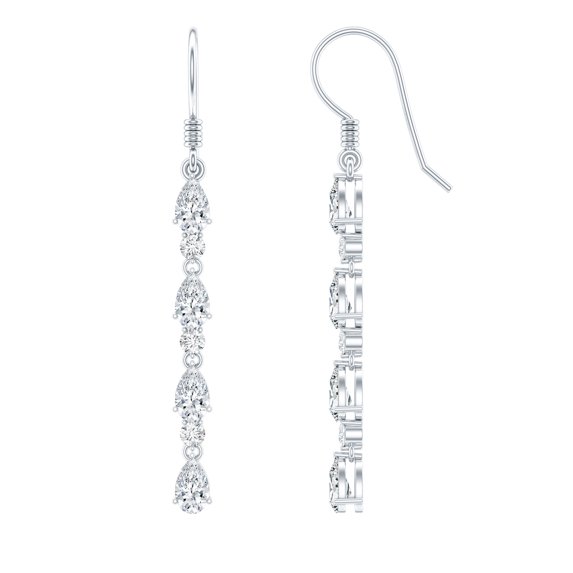 Rosec Jewels Lab Diamond Dangling Earrings - Ef-Vs Quality Certified Diamond Earrings with Fish Hook - Ready to Gift, 10K White Gold
