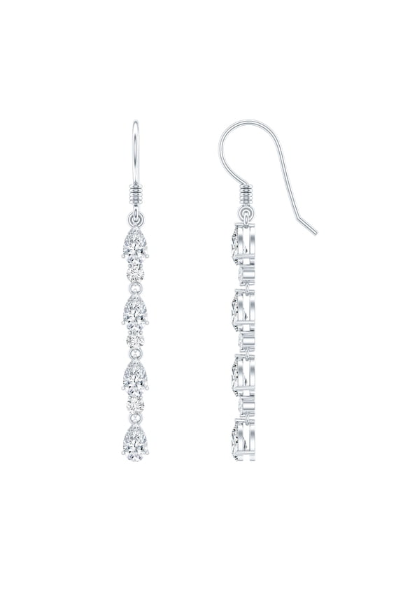 Lab Diamond Dangling Earrings - Ef-Vs Quality Certified Diamond Earrings with Fish Hook - Ready to Gift, 925 Sterling Silver