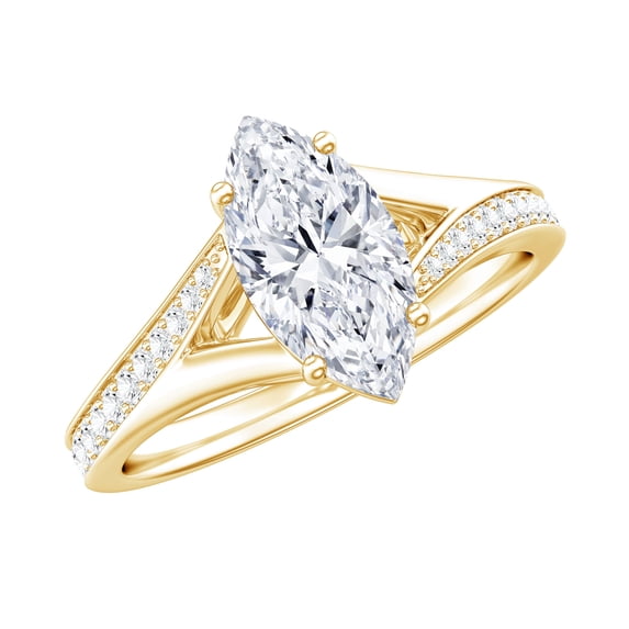 Rosec Jewels Lab Diamond Engagement Ring 1 Carat - 5X10 mm Marquise Split Shank Ring - EF-VS Grade, 10K Yellow Gold, US 7.50
