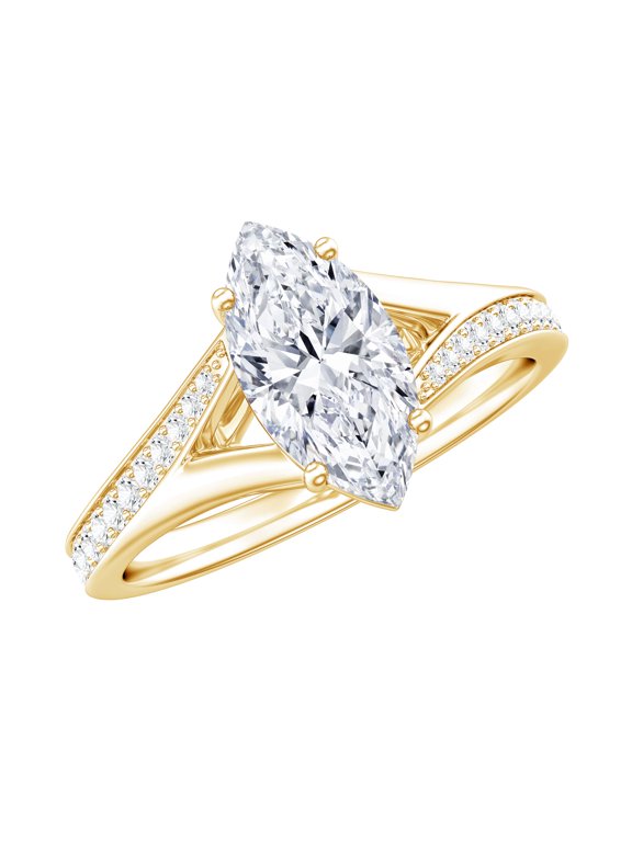 Lab Diamond Engagement Ring 1 Carat - Marquise Split Shank Ring - EF-VS Grade, 18K Yellow Gold, US 4.00