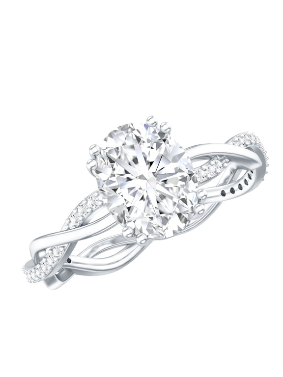 Oval Lab Diamond Engagement Ring 2 Carat - Diamond Braided Ring - EF-VS Grade, 10K White Gold, US 6.00