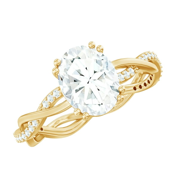 Rosec Jewels Lab Diamond Engagement Ring 2 Carat - 7X9 mm Oval - Diamond Braided Ring - EF-VS Grade, 18K Yellow Gold, US 8.50