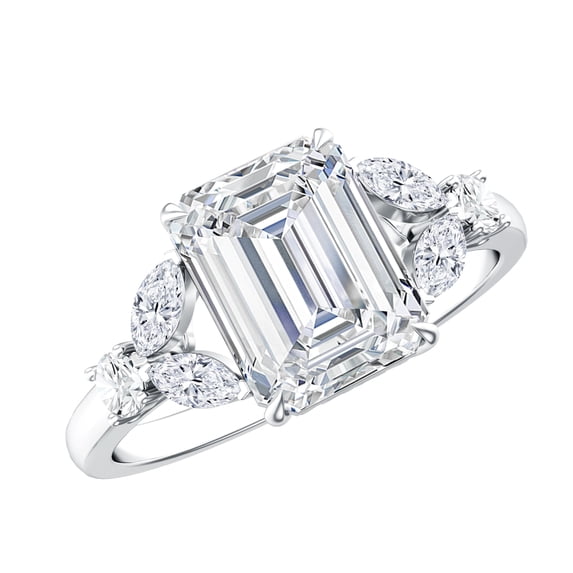 Rosec Jewels Lab Diamond Engagement Ring - 2 Carat Emerald Cut Diamond Ring (EF-VS Quality), 10K White Gold, US 5.00