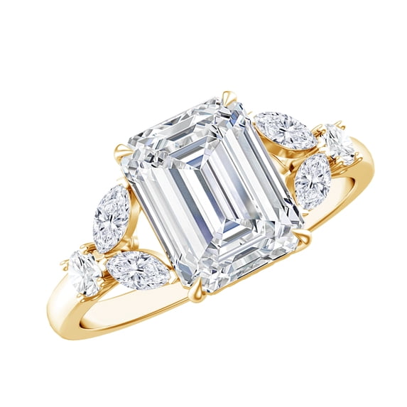 Rosec Jewels Lab Diamond Engagement Ring - 2 Carat Emerald Cut Diamond Ring (EF-VS Quality), 10K Yellow Gold, US 4.00