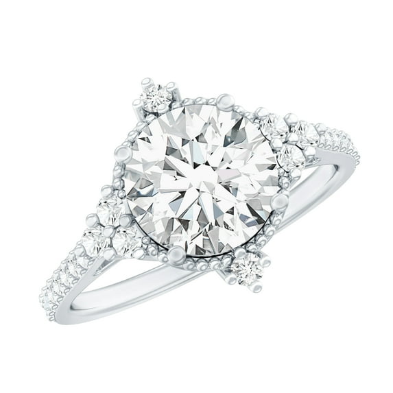 Rosec Jewels Lab Diamond Engagement Ring 2 Carat - Vintage Inspired Ring (8 mm, EF-VS Grade), 14K White Gold, US 5.00