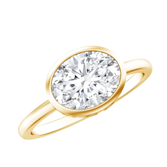 Rosec Jewels Lab Diamond Engagement Ring 2 Ct - 7X9 mm Oval East West Ring - EF-VS Grade Certified, 10K Yellow Gold, US 9.50