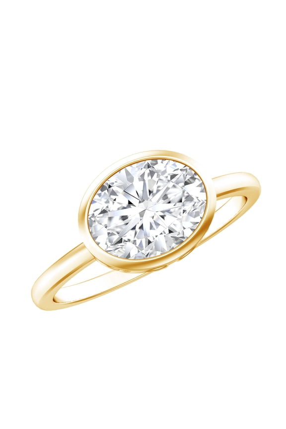 Lab Diamond Engagement Ring 2 Ct - 7X9 mm Oval East West Ring - EF-VS Grade Certified, 14K Yellow Gold, US 7.00
