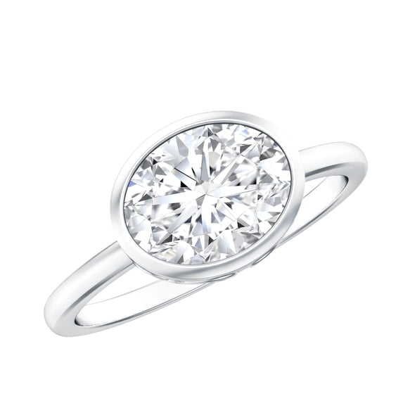 Rosec Jewels Lab Diamond Engagement Ring 2 Ct - 7X9 mm Oval East West Ring - EF-VS Grade Certified, 925 Sterling Silver, US 4.00