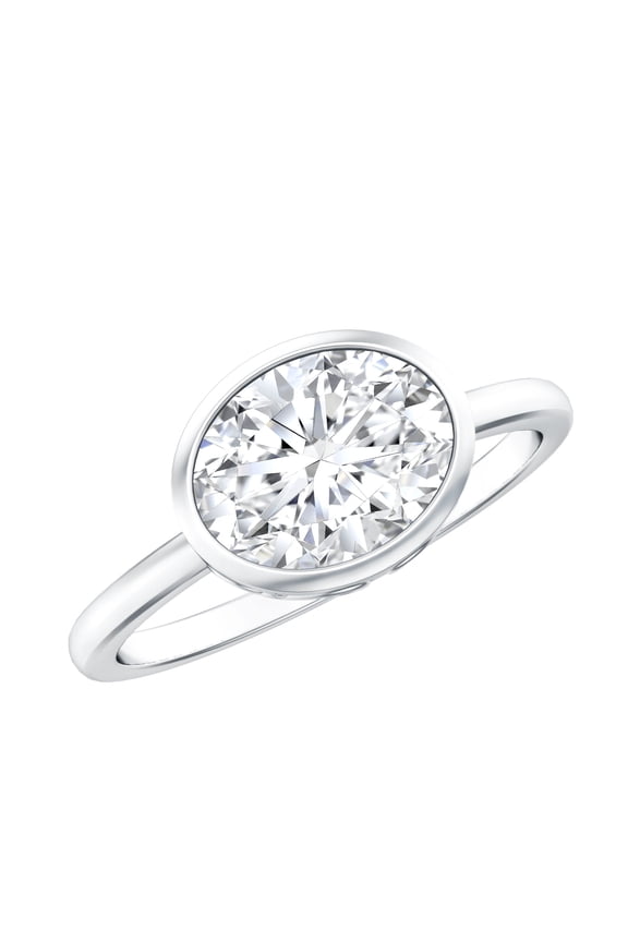 Lab Diamond Engagement Ring 2 Ct - Oval East West Ring - EF-VS Grade Certified, 925 Sterling Silver, US 4.00