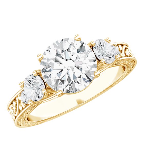 Rosec Jewels - Lab Diamond Engagement Ring 3 Stone - EF-VS Quality - Ready to Gift, 14K Yellow Gold, US 11.00