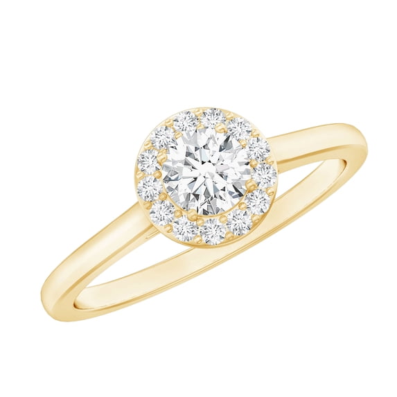 Rosec Jewels Lab Diamond Engagement Ring Round with Halo - Minimalist Ring - EF-VS Quality, 18K Yellow Gold, US 8.50