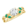 thumbnail image 1 of Rosec Jewels Lab Diamond Engagement Ring with Emerald - 6 mm - Criss Cross Ring (EF-VS Quality), 18K Yellow Gold, US 6.00, 1 of 8