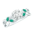 thumbnail image 1 of Rosec Jewels Lab Diamond Engagement Ring with Emerald - 6 mm - Criss Cross Ring (EF-VS Quality), 925 Sterling Silver, US 4.00, 1 of 8