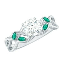 Rosec Jewels Lab Diamond Engagement Ring with Emerald - 6 mm - Criss Cross Ring (EF-VS Quality), 925 Sterling Silver, US 4.00
