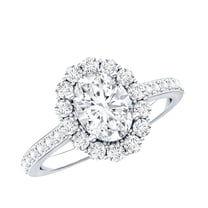 Rosec Jewels Lab Diamond Engagement Ring with Halo - 6x8 mm Oval - EF-VS Quality Certified, 925 Sterling Silver, US 4.00