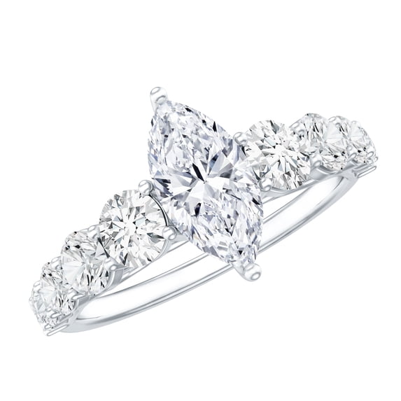 Rosec Jewels Lab Diamond Engagement Ring with Side Stones (1 Carat, 5X10 mm Marquise, EF-VS Quality), 925 Sterling Silver, US 4.00