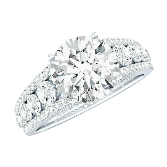 Rosec Jewels Lab Diamond Engagement Ring with Side Stones - 8 mm - 2 Ct - Statement Ring - EF-VS Grade, 18K White Gold, US 9.00