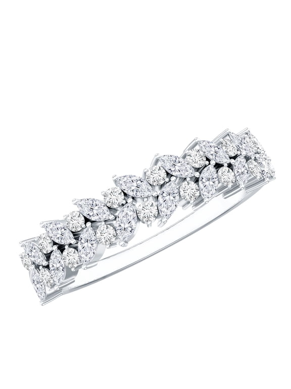 - Lab Diamond Eternity Band Ring for Wedding Women (Ef-Vs Quality Certified) - Leaf Inspired Ring, 14K White Gold, US 7.00