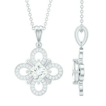 Rosec Jewels Lab Diamond Floral Pendant Necklace - Vintage Inspired Wedding Necklace (EF-VS Grade), 925 Sterling Silver