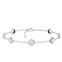 Rosec Jewels - Lab Diamond Flower Bracelet for Women - 7 Stone Station Chain Bracelet - EF-VS Grade, 925 Sterling Silver, 7.0 inches