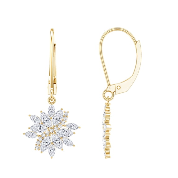 Rosec Jewels Lab Diamond Flower Drop Earrings for Women - Diamond Wedding Earrings - EF-VS Quality, 18K Yellow Gold