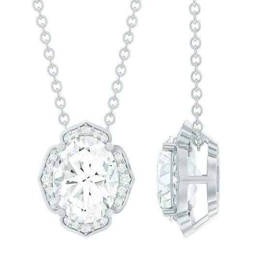 Rosec Jewels Lab Diamond Flower Pendant with Chain - Statement Wedding Necklace (EF-VS Quality Certified), 14K White Gold