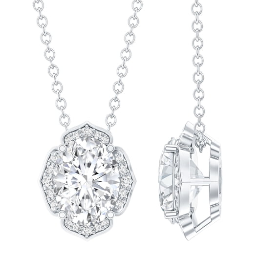 Rosec Jewels Lab Diamond Flower Pendant with Chain - Statement Wedding Necklace (EF-VS Quality Certified), 18K White Gold