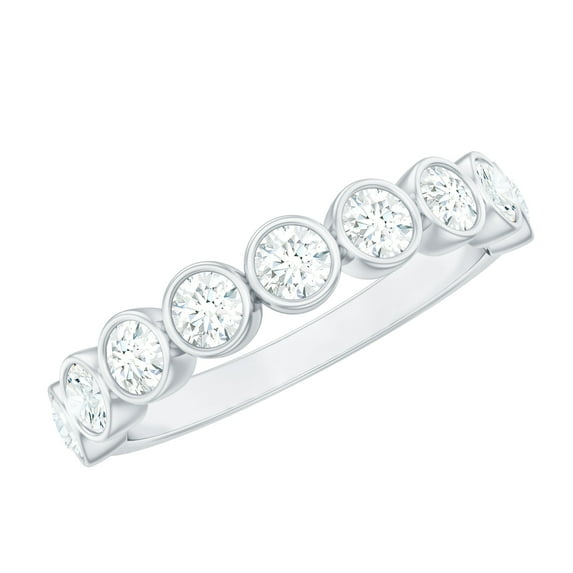 Rosec Jewels Lab Diamond Half Eternity Ring (EF-VS Grade) - Bezel Set Eternity Band - Ready to Gift for Valentines Day, 10K White Gold, US 5.50