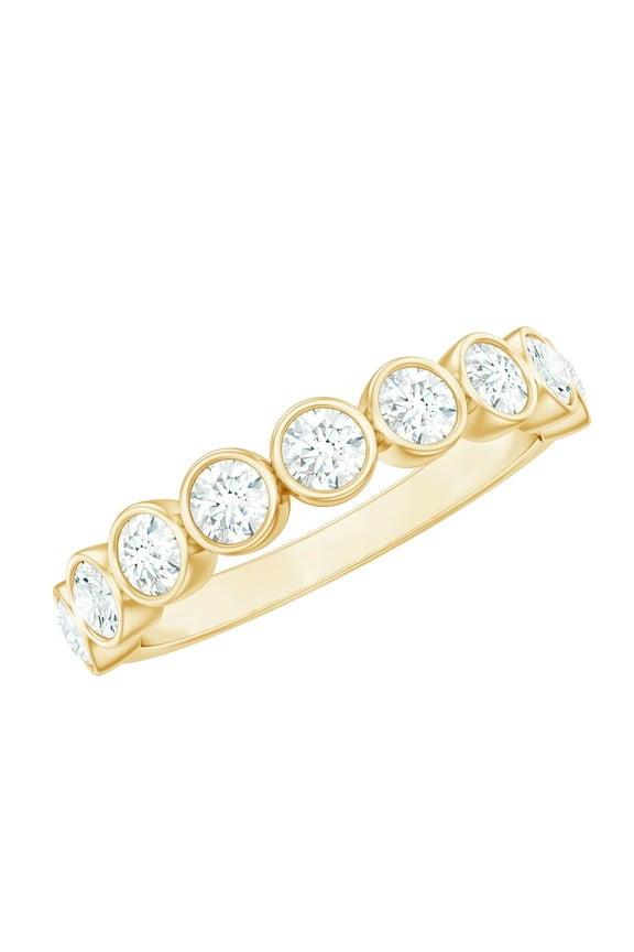Lab Diamond Half Eternity Ring (EF-VS Grade) - Bezel Set Eternity Band - Ready to Gift for Valentines Day, 14K Yellow Gold, US 7.00