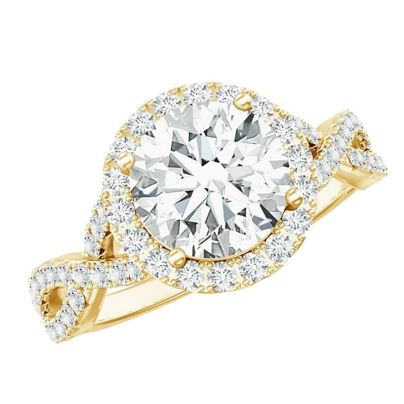 Rosec Jewels Lab Diamond Halo Engagement Ring - EF-VS Quality Certified Circle Ring - with Jewelry Box, 14K Yellow Gold, US 5.50