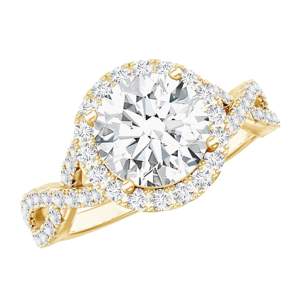 Rosec Jewels Lab Diamond Halo Engagement Ring - EF-VS Quality Certified Circle Ring - with Jewelry Box, 14K Yellow Gold, US 8.00