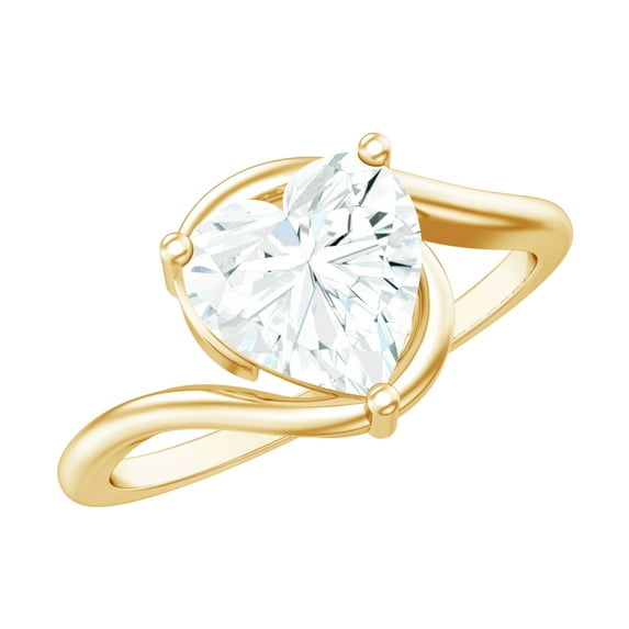 Rosec Jewels Lab Diamond Heart Engagement Ring 2 Carat - 8 mm Solitaire Diamond Heart Bypass Ring (Ef-Vs Quality), 14K Yellow Gold, US 6.50