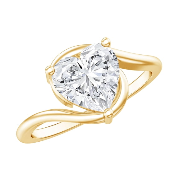 Rosec Jewels Lab Diamond Heart Engagement Ring 2 Carat - 8 mm Solitaire Diamond Heart Bypass Ring (Ef-Vs Quality), 14K Yellow Gold, US 6.50